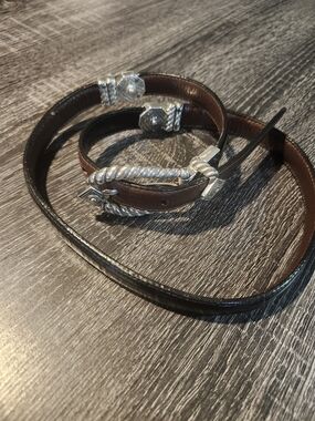 Vintage Brown AND BLACK Leather Belt with Silver Rope Buckle